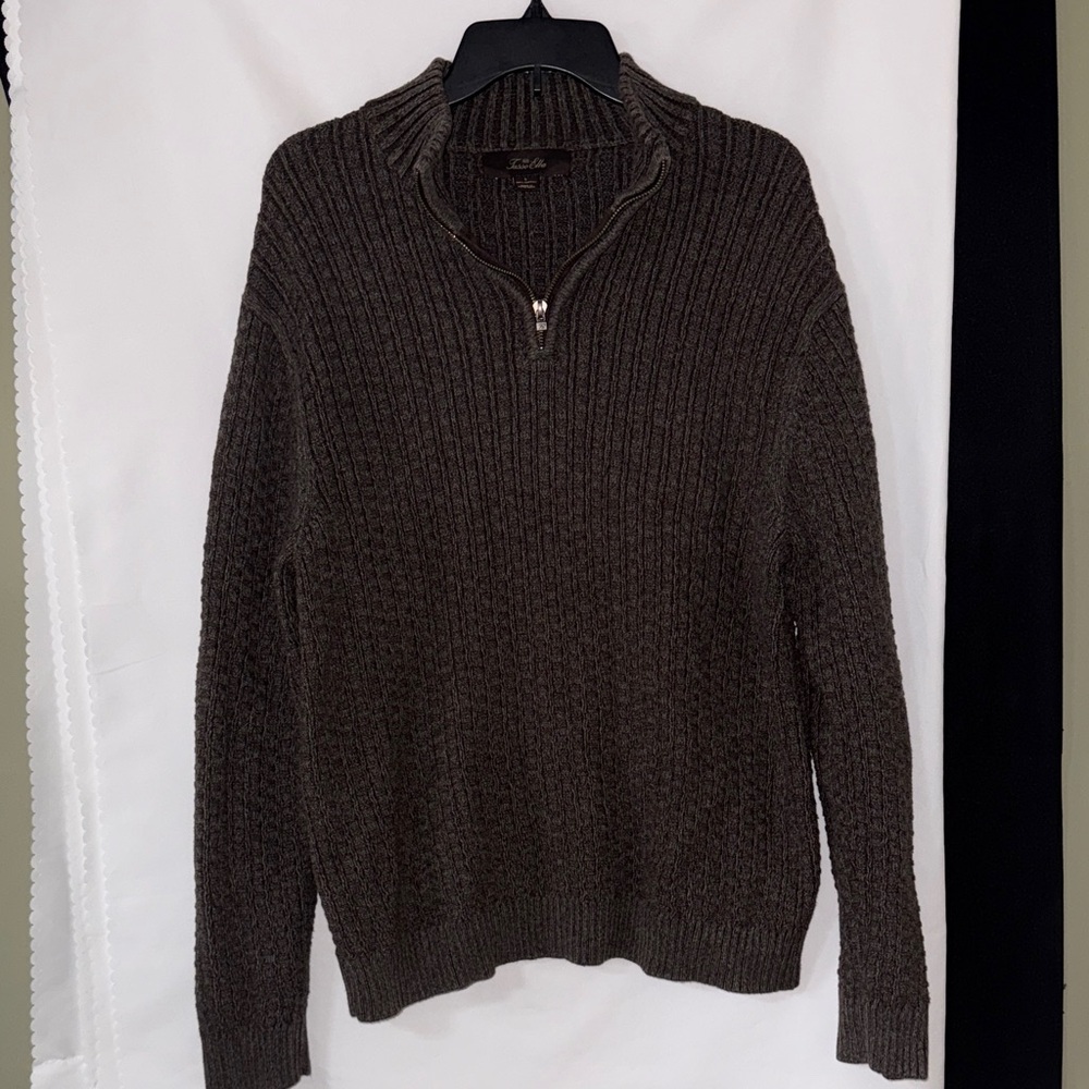 Men's Tasso Elba 1/4 zip Brown Textured Knit Sweater